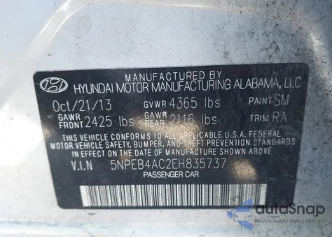 2014 Hyundai Sonata Gls from USA, damaged, VIN 5NPEB4AC2EH835737